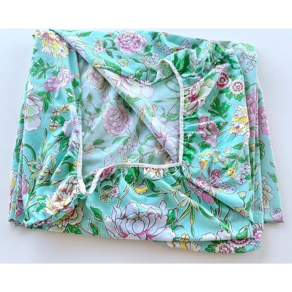 Vintage 1970s sheet, fitted/bottom bedsheet, roses, peonies, pastel, twin size - Picture 8 of 10